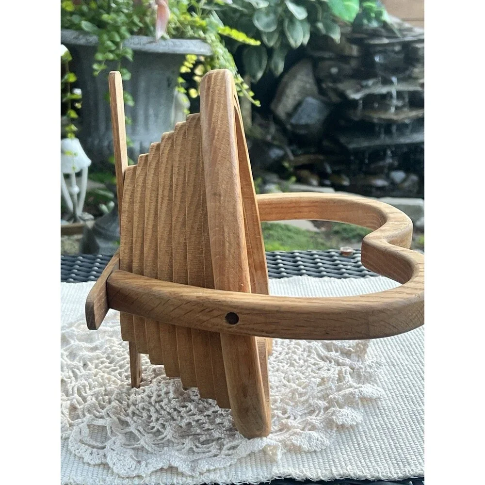 Vintage Handmade Heart Shaped Wooden Collapsible Basket With Handle Or Trivet